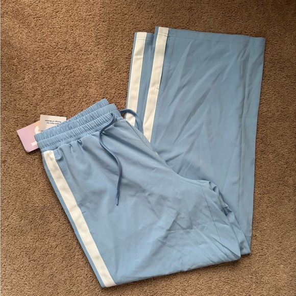 JoyLab Women’s Piped Mid Rise Track Pants NWT Size Medium Blue White Stripe - Picture 6 of 8